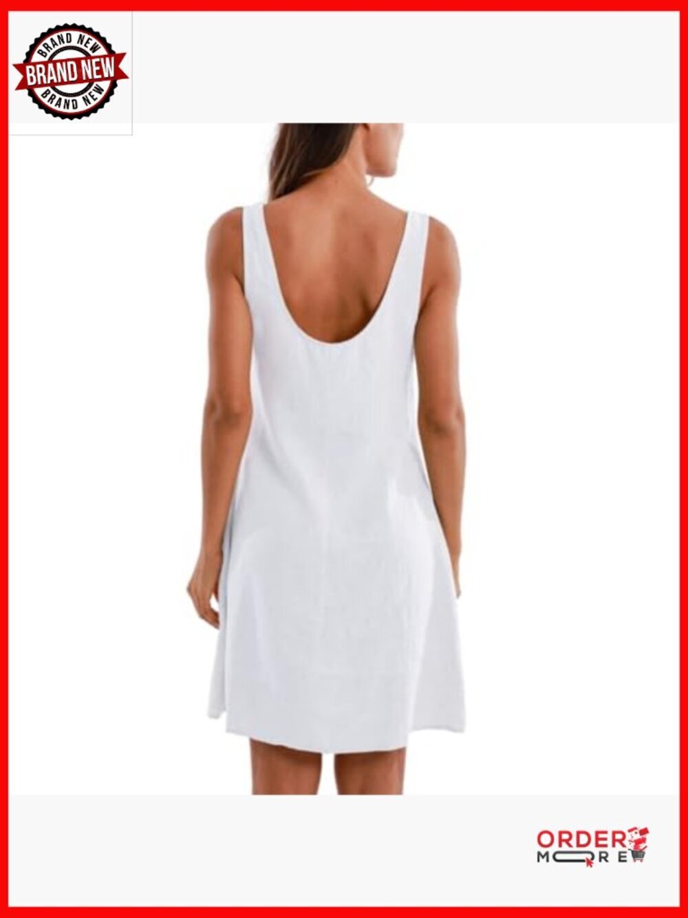 Linen Sleeveless Shift Tank Dress Summer Casual Mini Midi - Picture 3 of 6